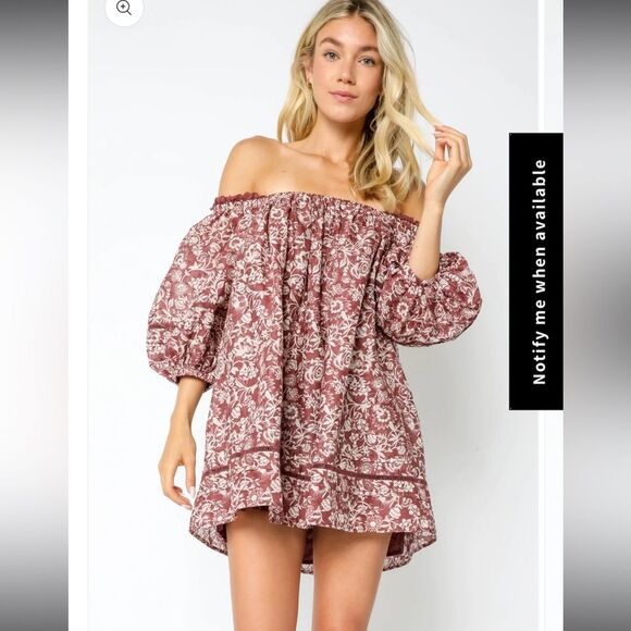 Olivaceous Avery Dress Boho Western Floral Lace Puff Short Sleeve Mini Medium - Picture 6 of 15